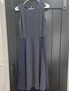 Danny & Nicole Navy and White Polka Dot Sleeveless Fit-and-Flare Dress